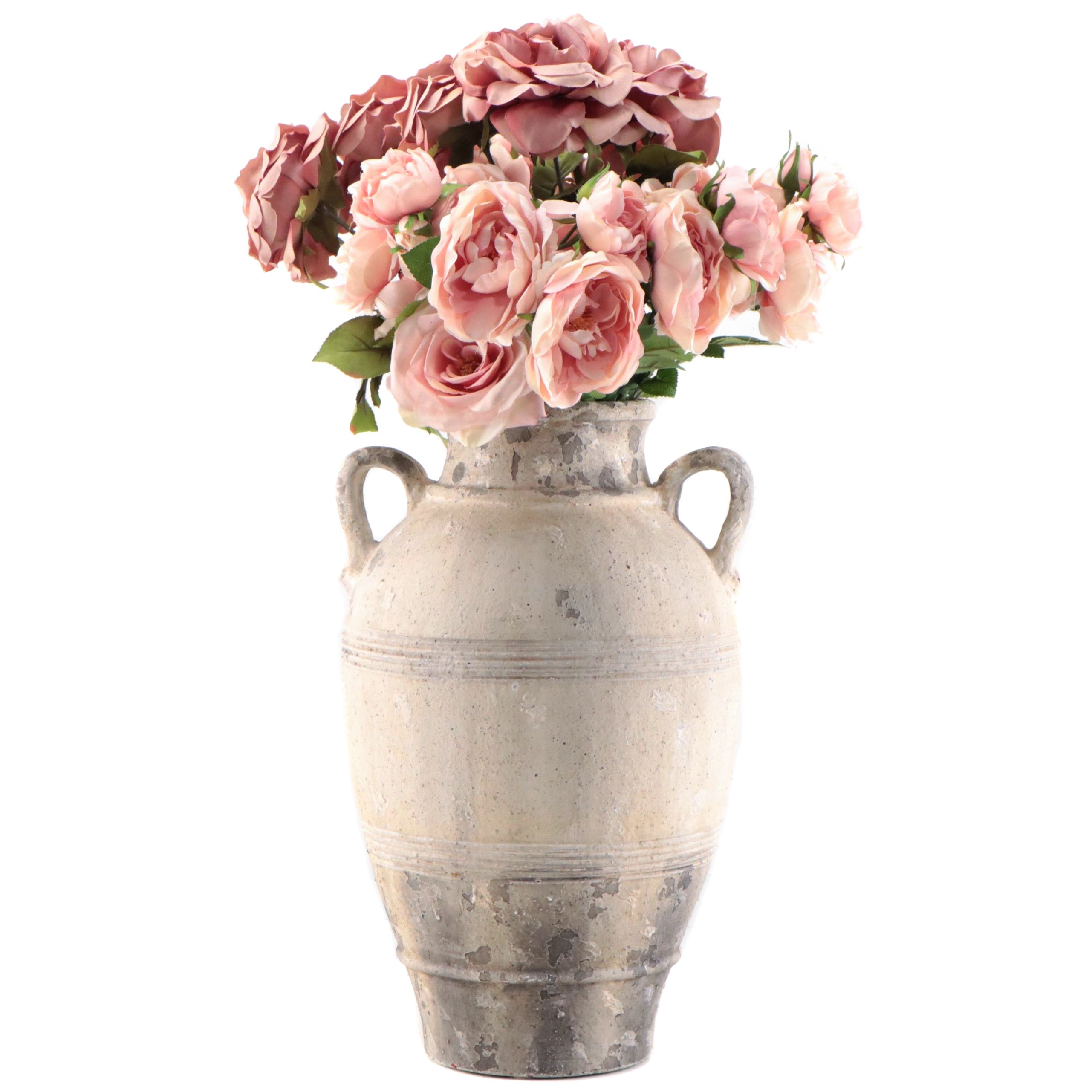 Ballard Designs Stoneware Vase with Artificial Flowers EBTH