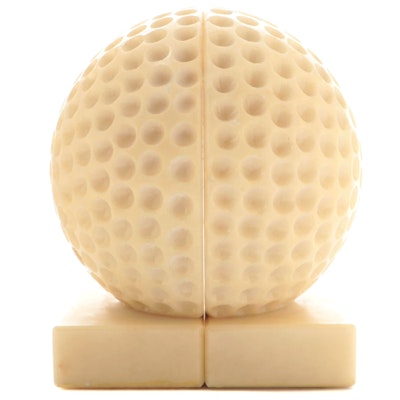 Italian Carved Alabaster Golf Ball Bookends