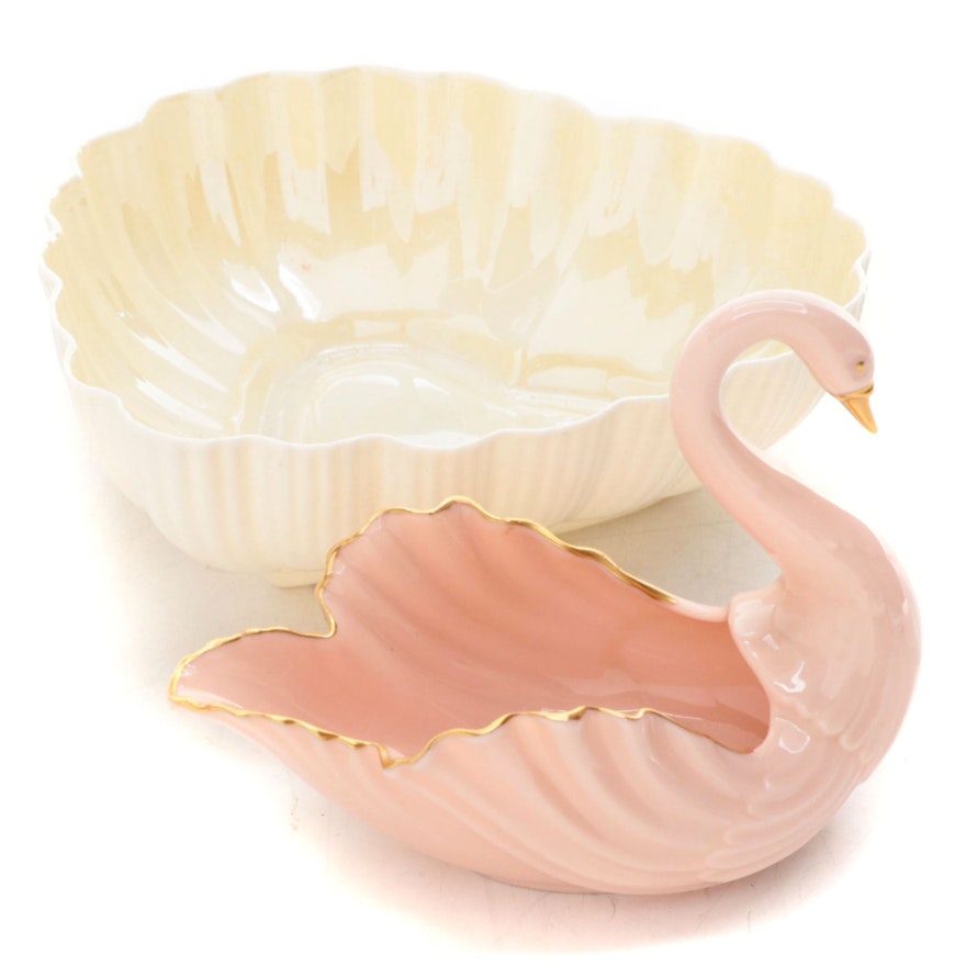 Belleek Heart-Shaped Dish with Lenox Swan Dish, Mid to Late 20th Century