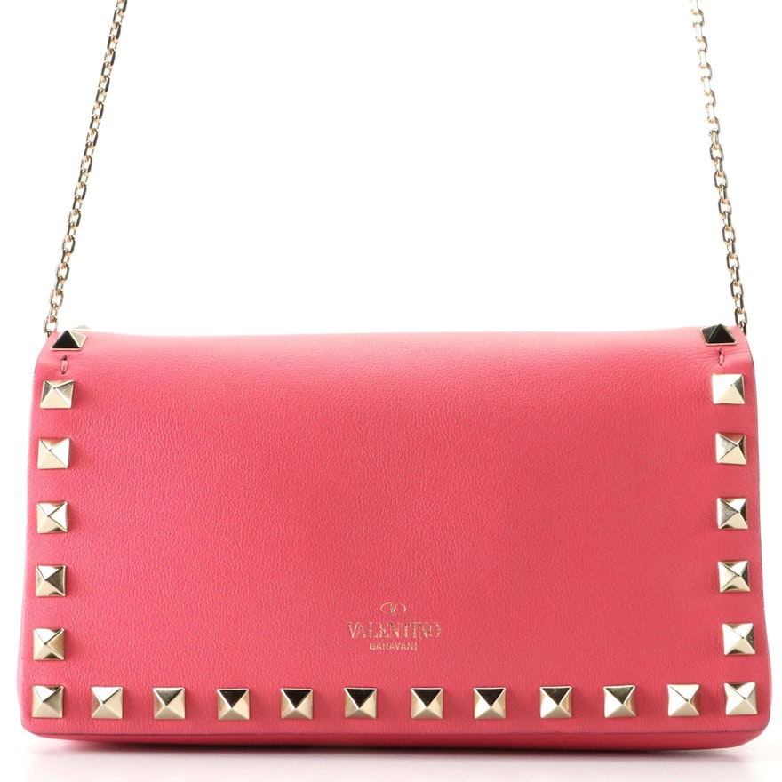 Valentino Rockstud Leather Flap Crossbody with Chain Strap