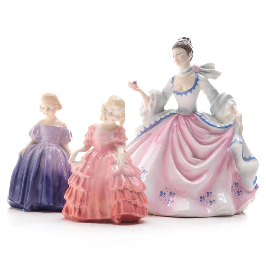 Royal Doulton "Rebecca", "Marie" and "Rose" Bone China Figurines, Late 20th C.