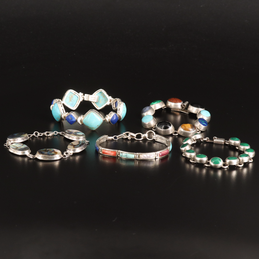 Sterling Turquoise, Abalone and Gemstone Bracelets