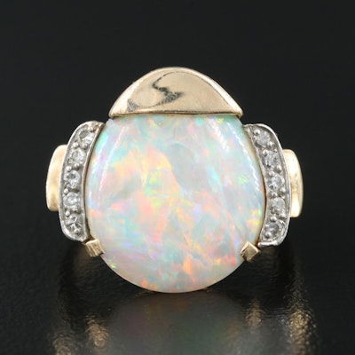 1940s F&F Felger Inc. 14K Opal and Diamond Ring with Palladium Accents