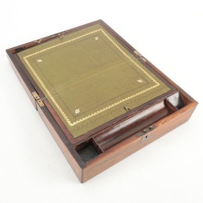 English Rosewood Writing Box with Brass Inlay, Mid to Late 19th Century