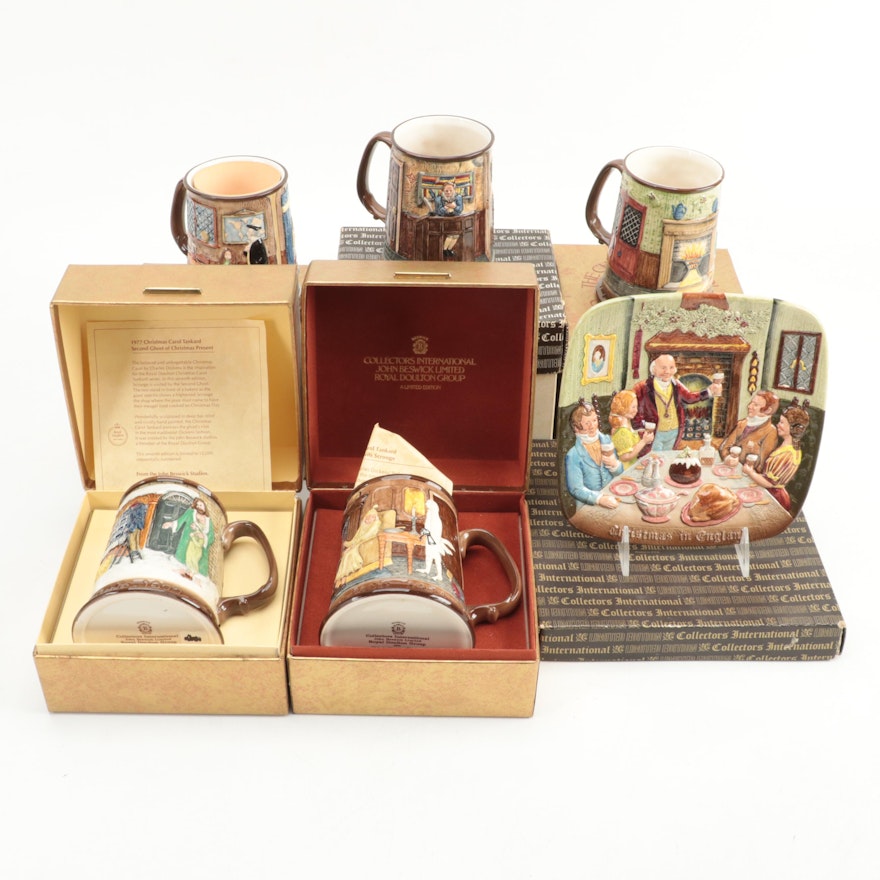 Royal Doulton "A Christmas Carol" Ceramic Tankards and Ceramic Plate