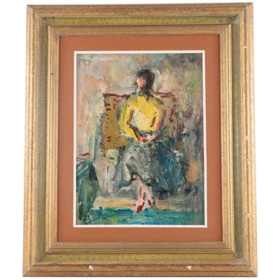Luciano Albertini Mixed Media Painting of Seated Figure, Late 20th Century