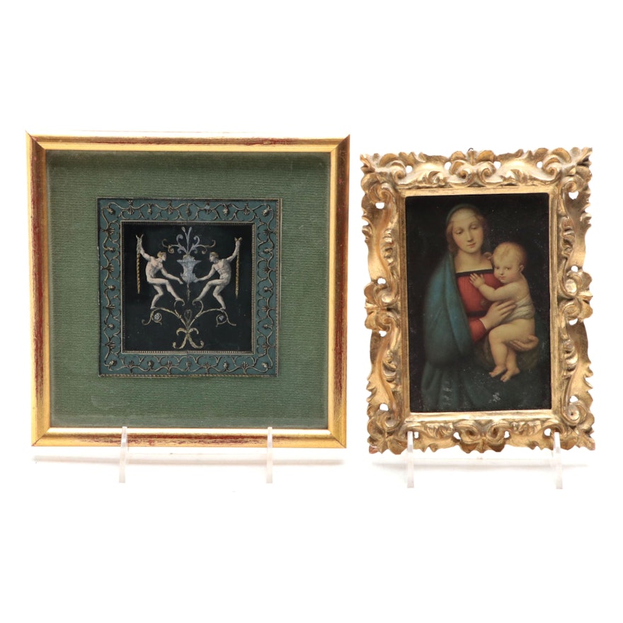 Florentine Miniature Print of Madonna by Raphael and Neoclassical Print
