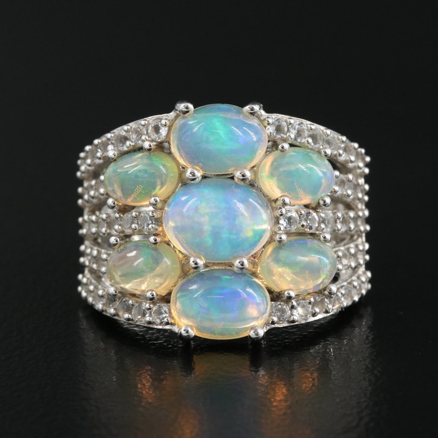 Sterling Opal and Topaz Cluster Ring
