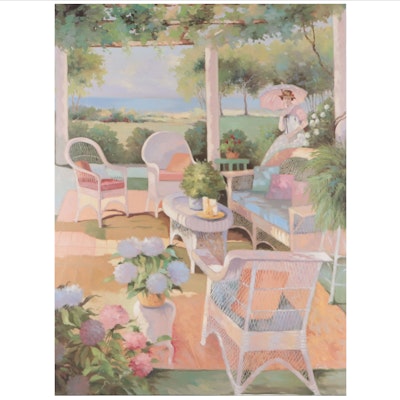 Candi Oil Painting of Patio Scene With Figure
