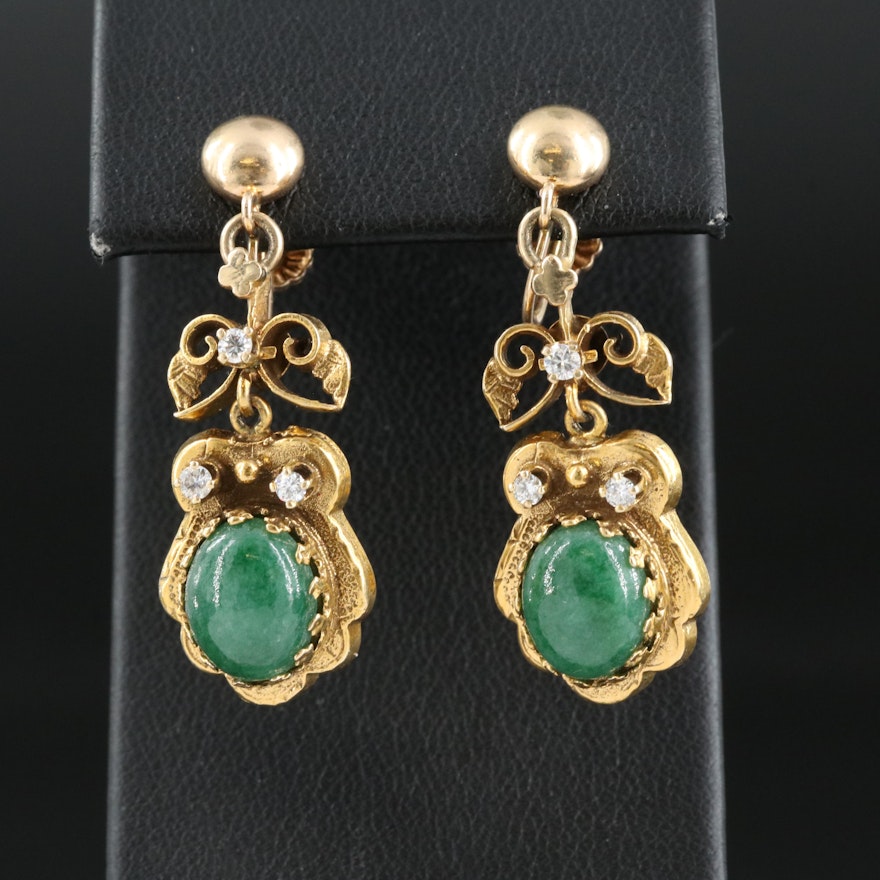 14K Jadeite and Diamond Earrings