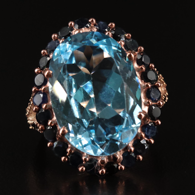 Sterling Blue Topaz and Sapphire Halo Ring