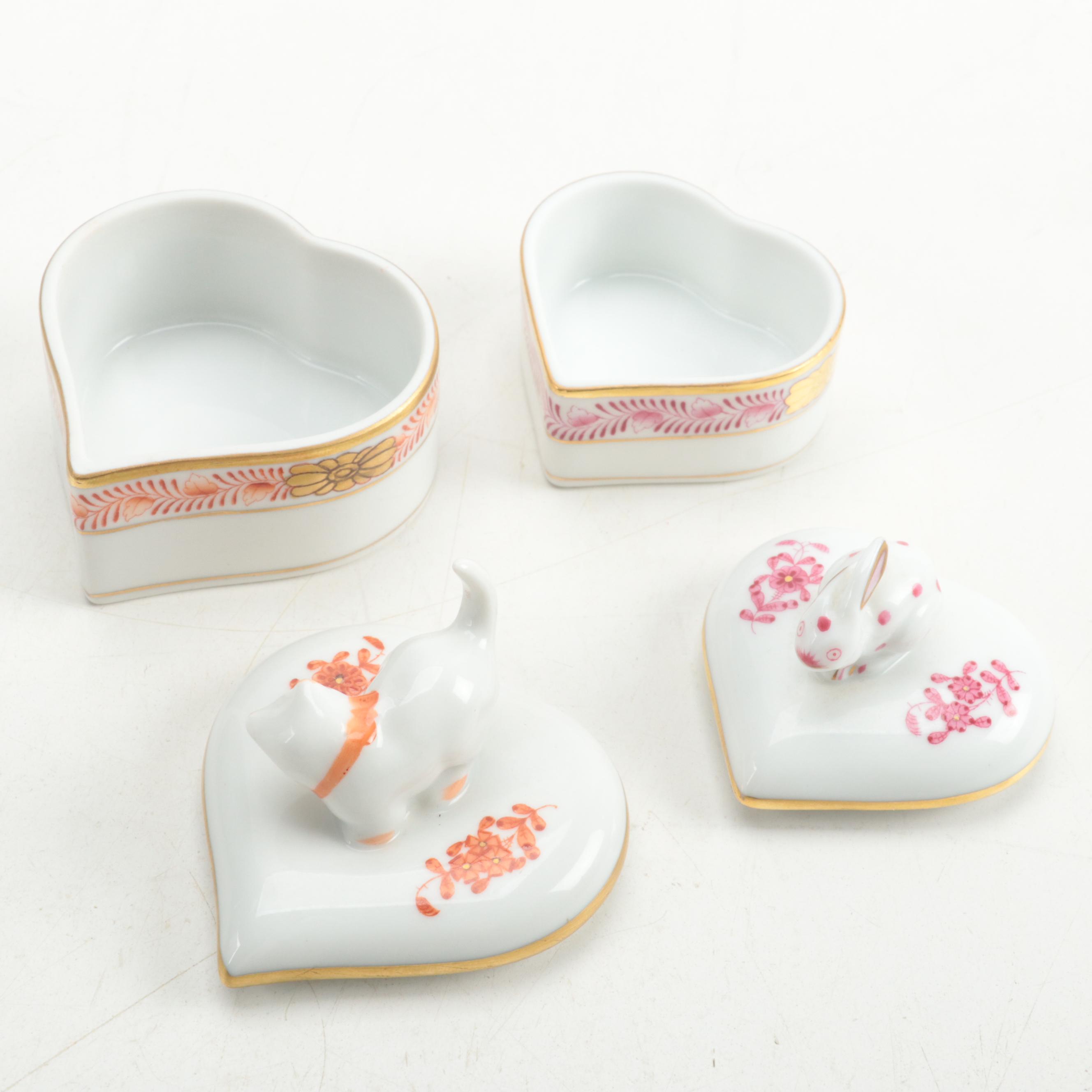 Herend Porcelain Trinket Boxes with Kitten and Rabbit EBTH