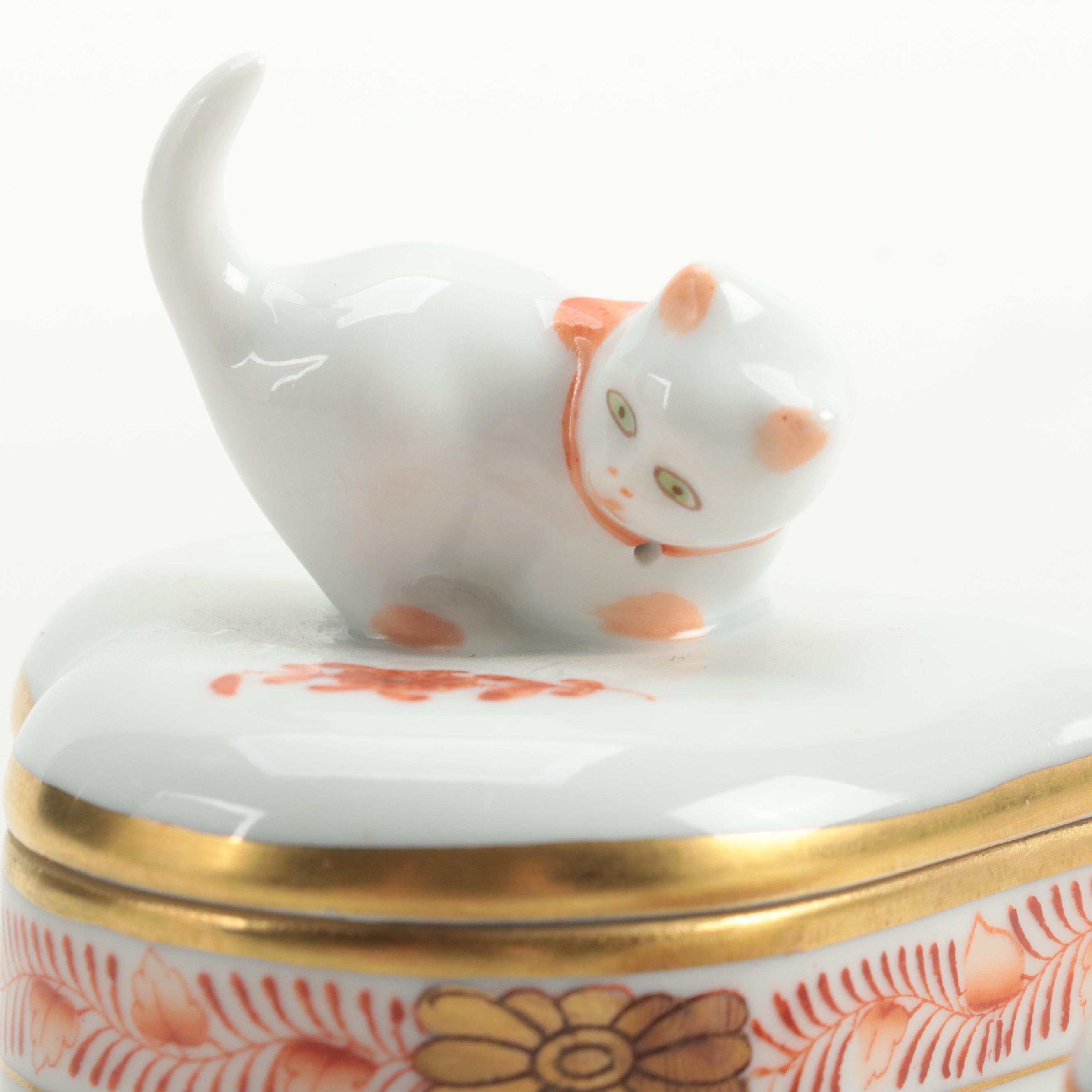 Herend Porcelain Trinket Boxes with Kitten and Rabbit EBTH