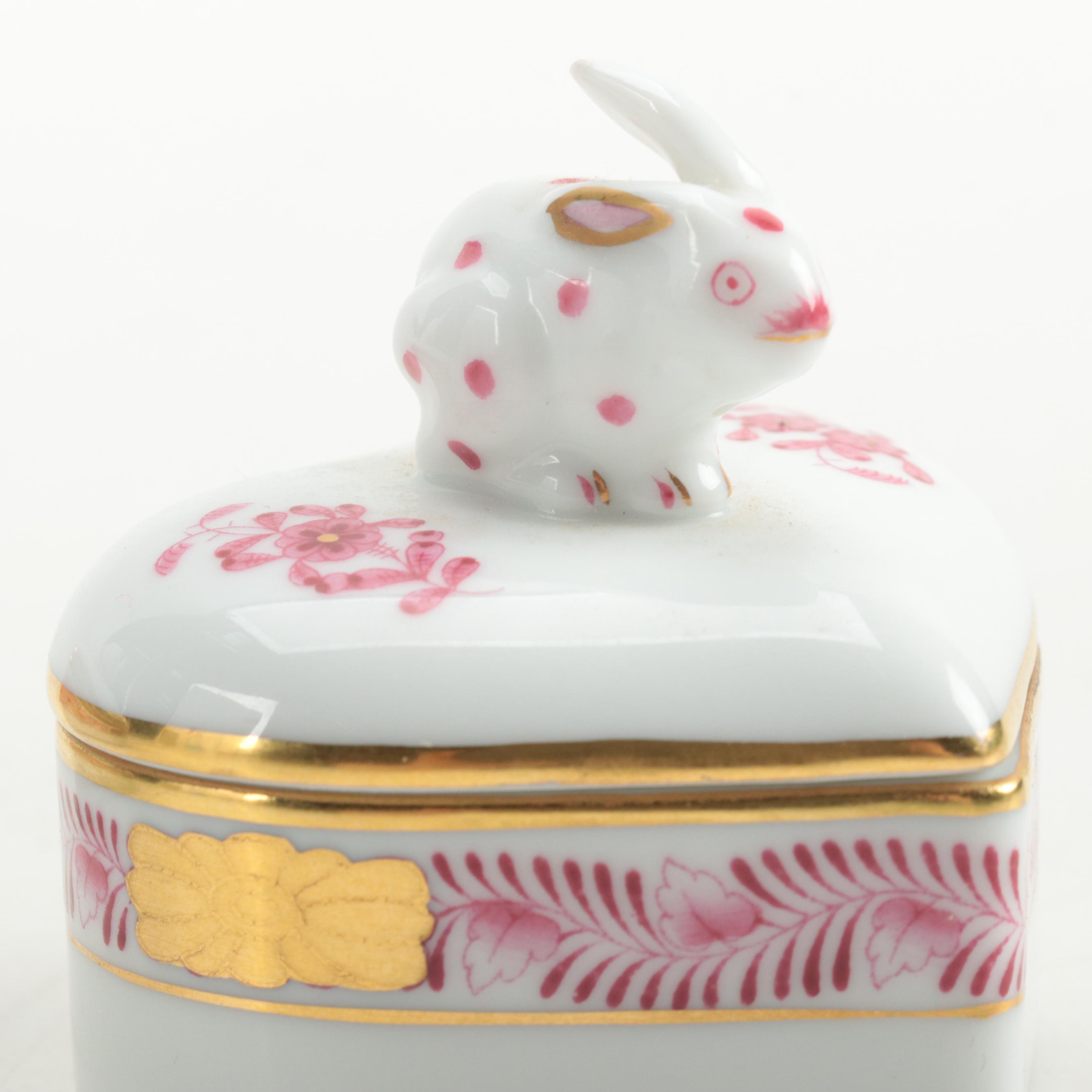 Herend Porcelain Trinket Boxes with Kitten and Rabbit EBTH