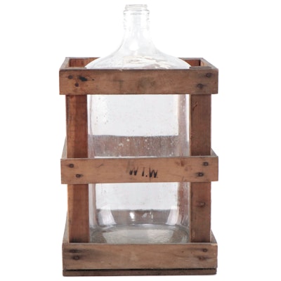 Clear Glass Carboy With Wooden Crate