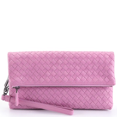 Bottega Veneta Flap Pouch Wristlet in Pink Intrecciato Nappa Leather