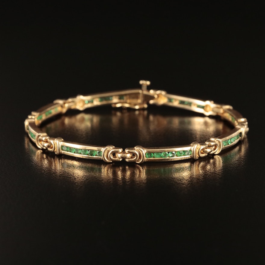 14K Emerald Channel Set Bracelet