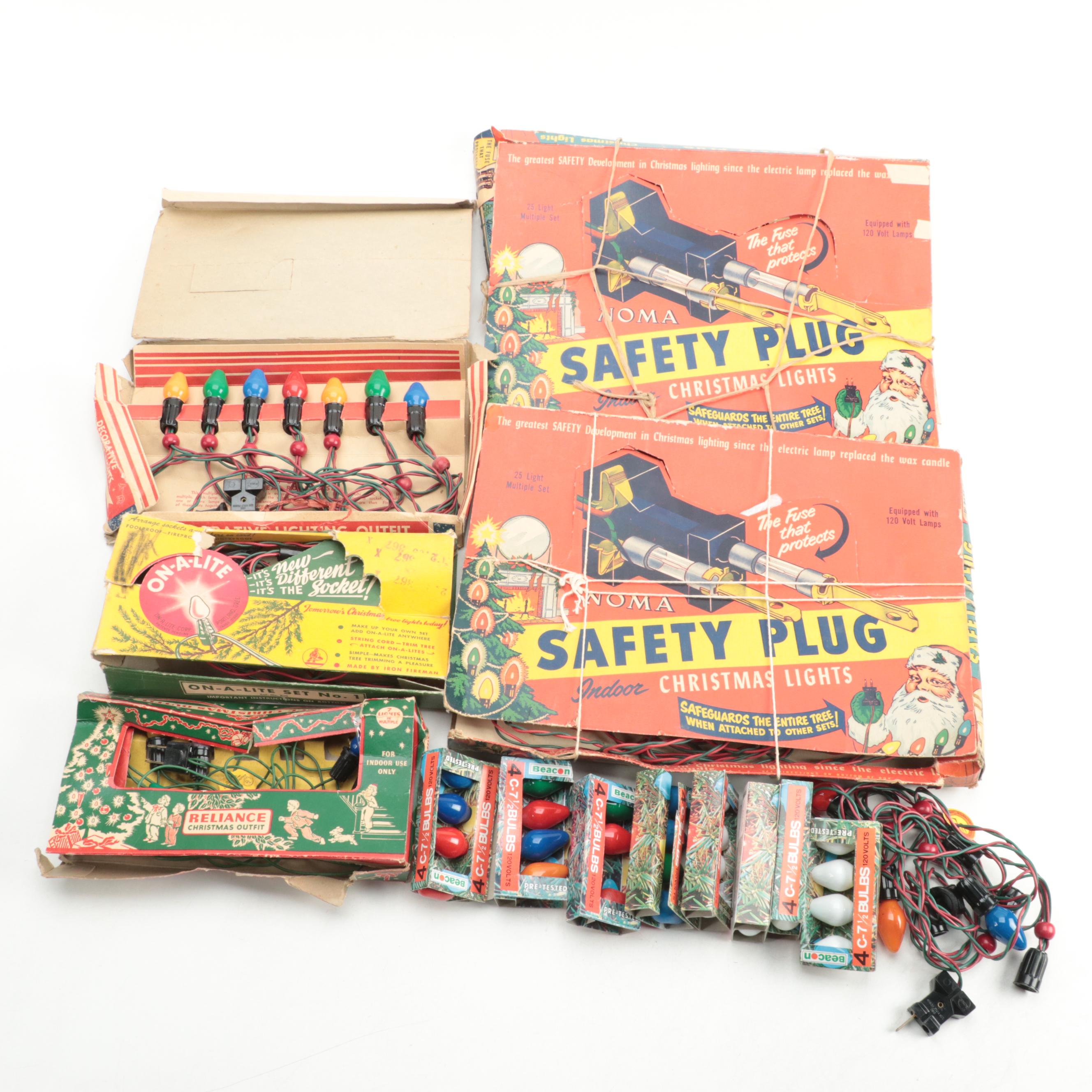 Noma Safety Christmas Light Plug With String Lights, Mid20th Century