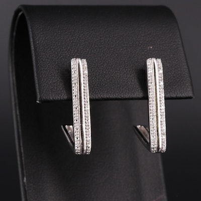 Sterling Diamond Triangular J Hoop Earrings