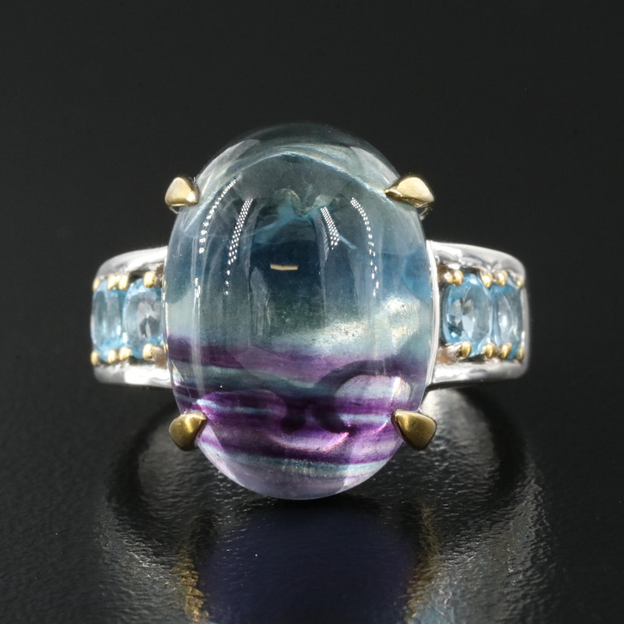 Sterling Fluorite and Topaz Ring