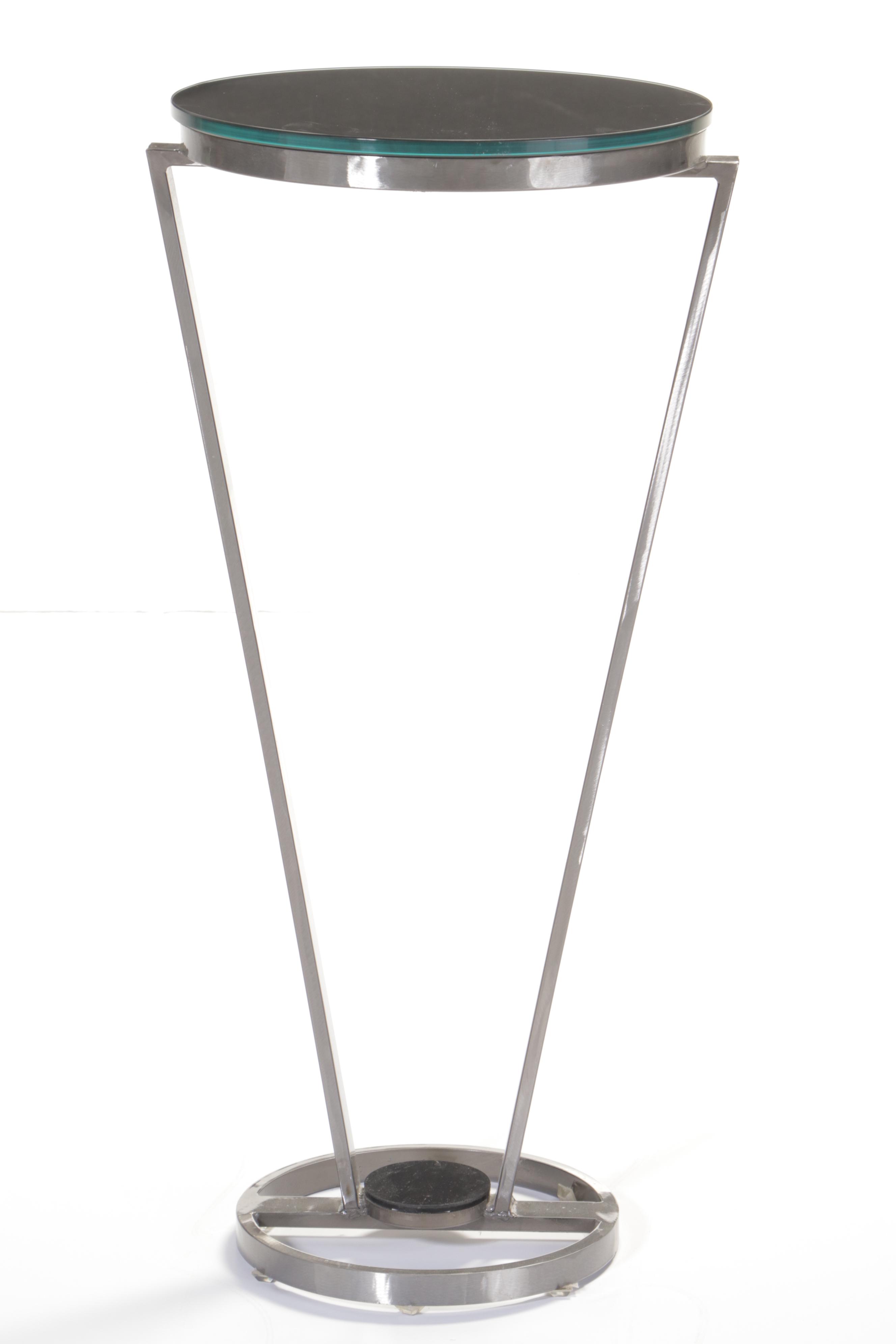 Modernist Style Brushed Metal and Tinted Glass Display Pedestal EBTH