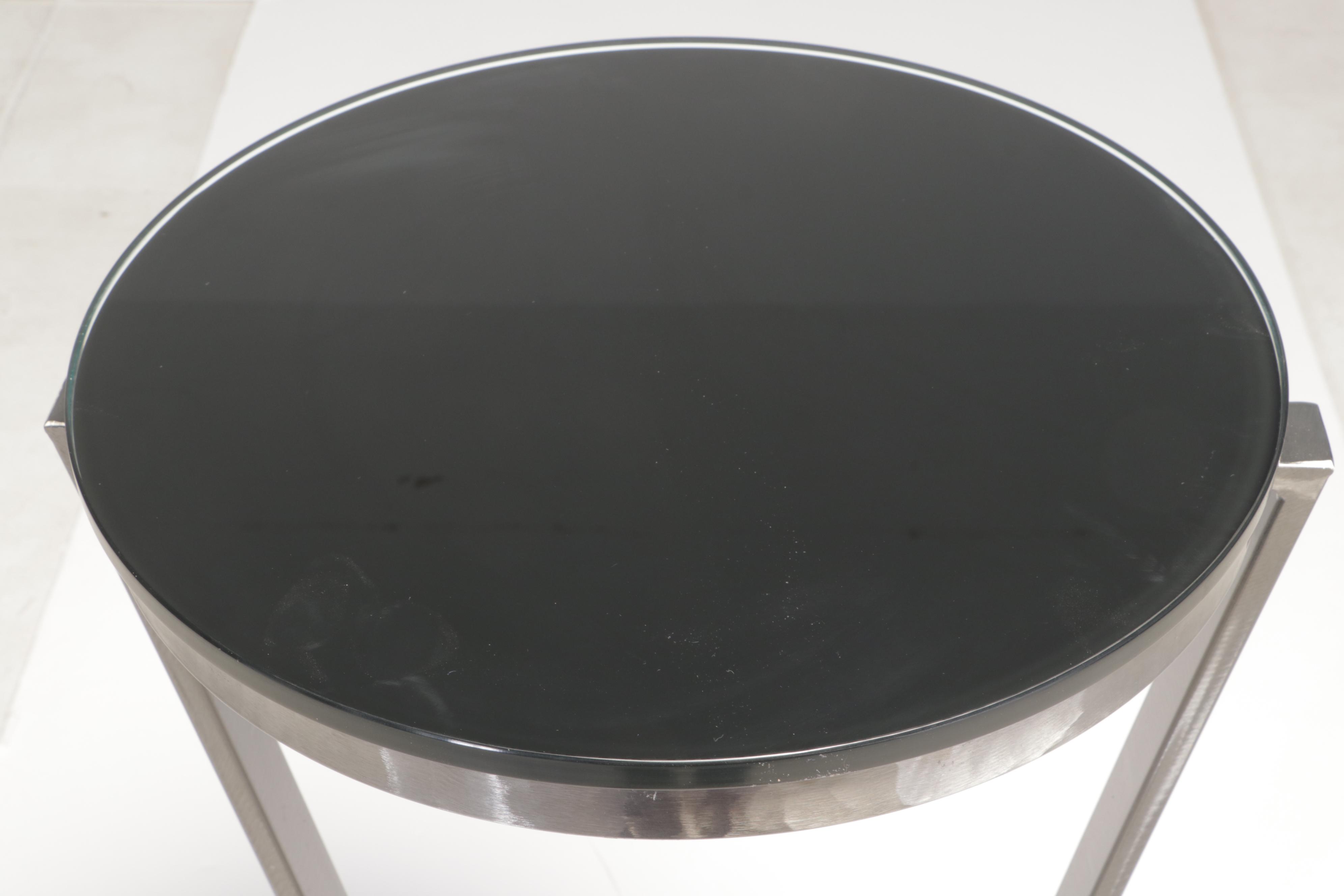 Modernist Style Brushed Metal and Tinted Glass Display Pedestal EBTH