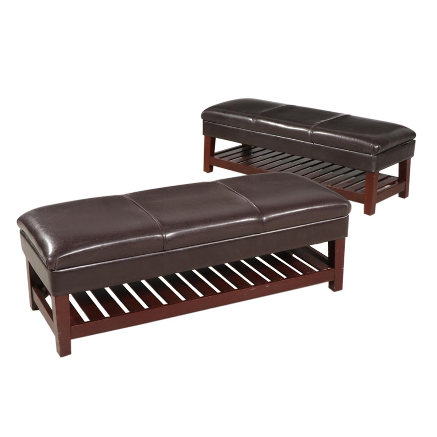 Two Contemporary Lift-Top Upholstered Storage Benches
