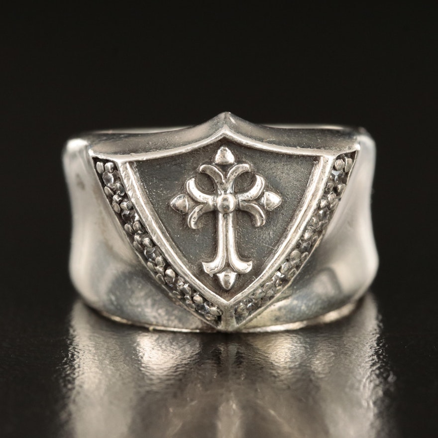 Sterling Fleur-de-Lis Cross Ring with Cubic Zirconia Accents
