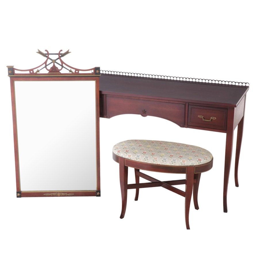 Northern Furniture Co. Neoclassical Style Mahogany Vanity w/ Stool & Mirror