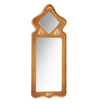 Giltwood Two-Pane Mirror with Floral Decals, Early 20th Century