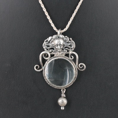 Art Nouveau Style Sterling Glass Figural Pendant Necklace