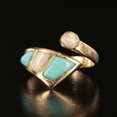 14K Opal and Turquoise Inlay Bypass Ring