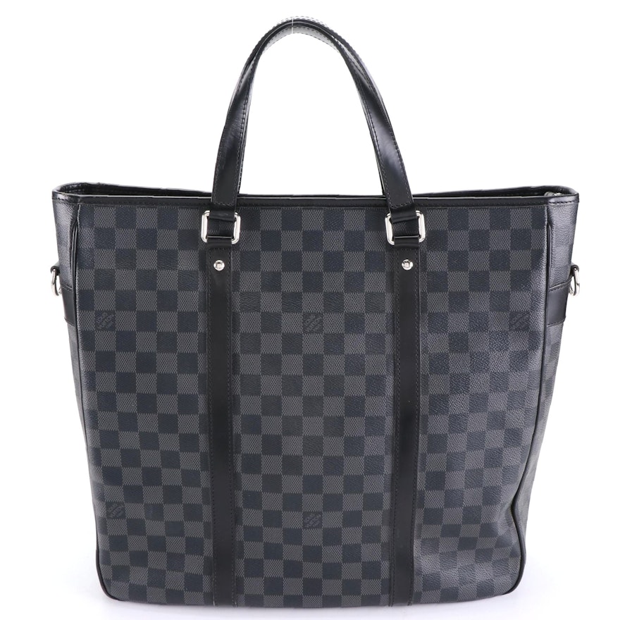 Louis Vuitton Tadao Tote in Damier Graphite Canvas and Black Leather with Strap