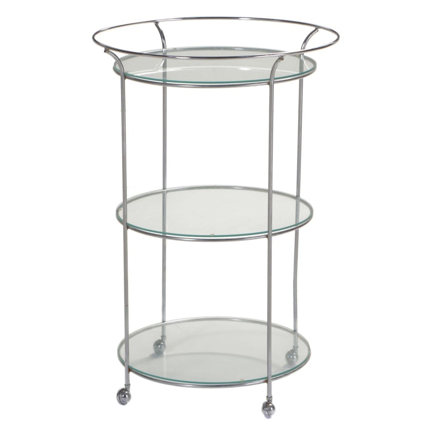 Modernist Style Chrome and Glass Three-Tier Bar Cart