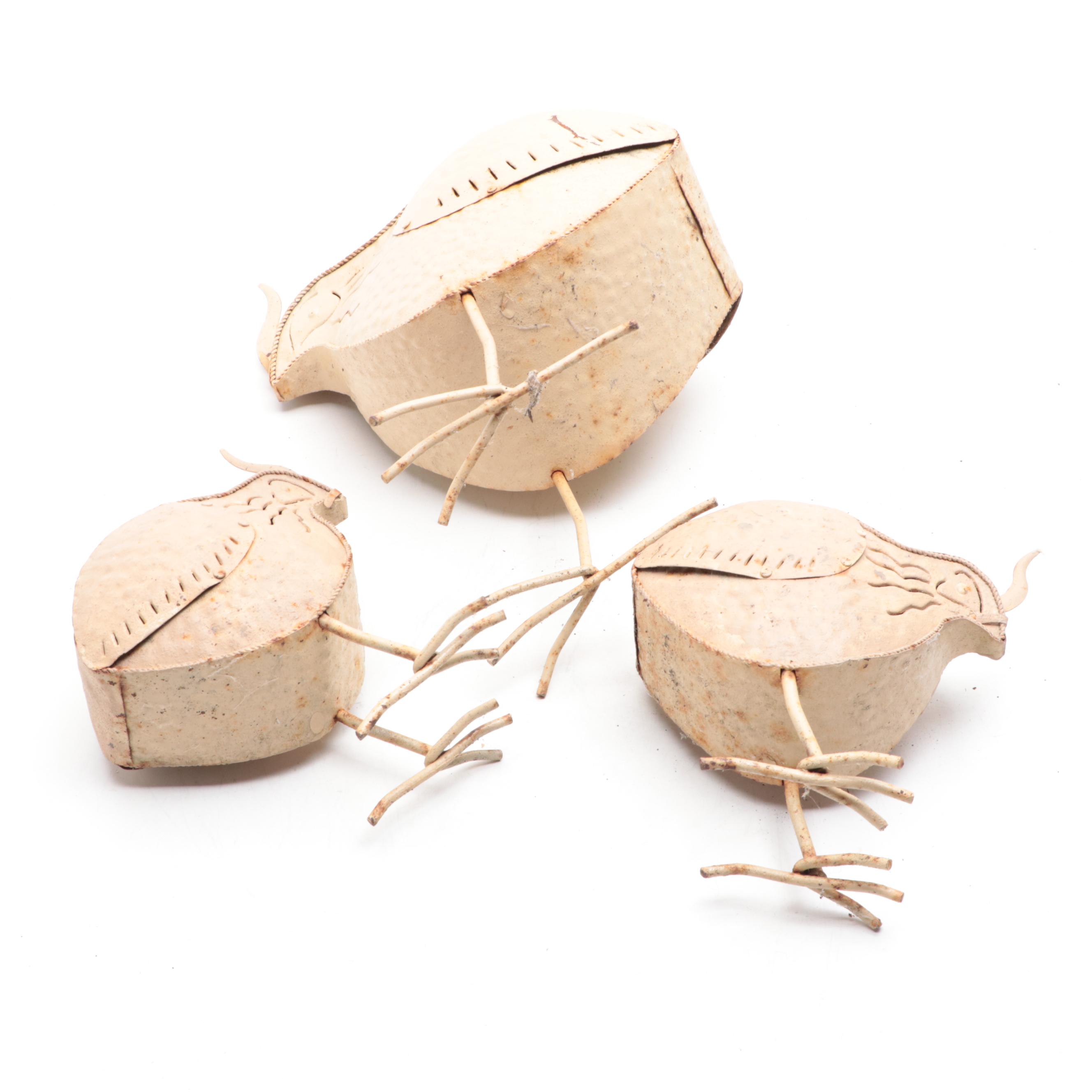 Painted Metal Quail Family Figurines EBTH