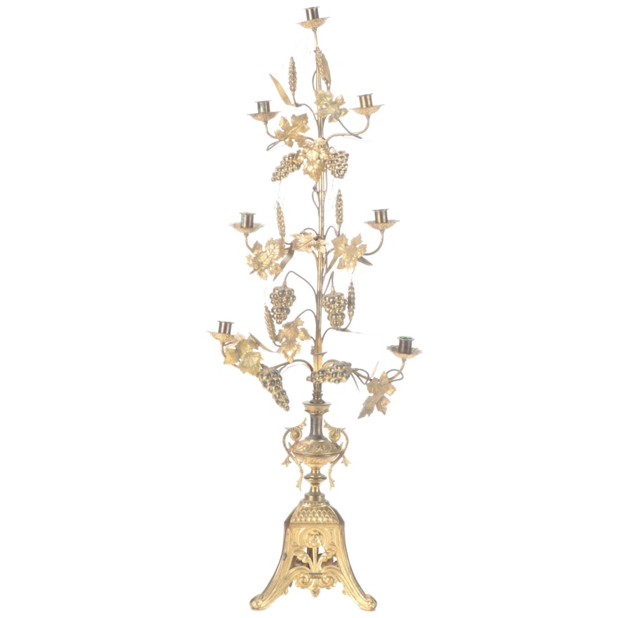 Harvest Motif Gilt Metal Candelabrum, Early to Mid 20th Century