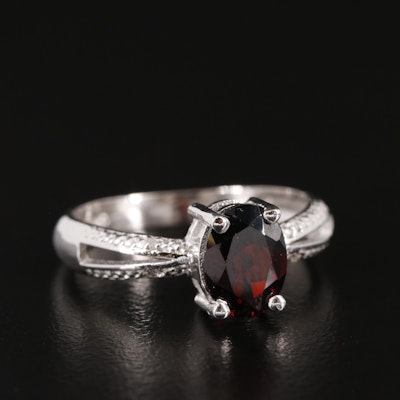 Sterling Garnet Ring with Diamond Accents