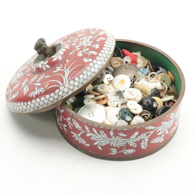 Plastic and Metal Buttons in Chinese Cloisonné Box