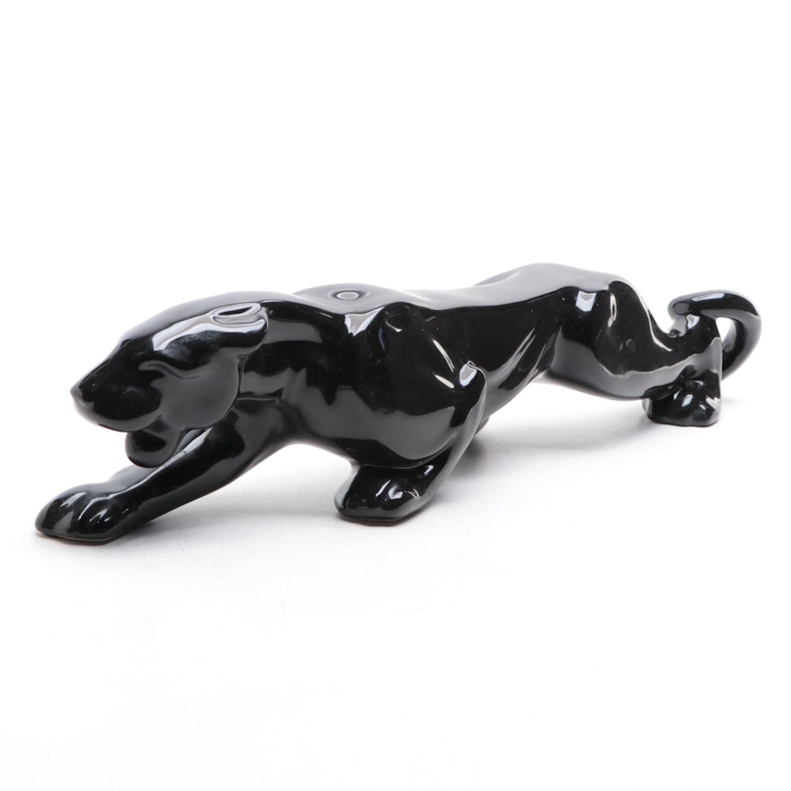 Mid Century Modern Black Panther Ceramic Figurine