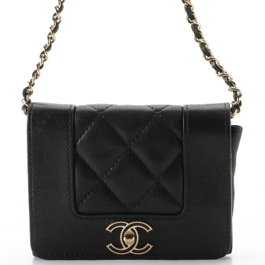 Chanel CC Card Holder on Chain in Quilted Leather