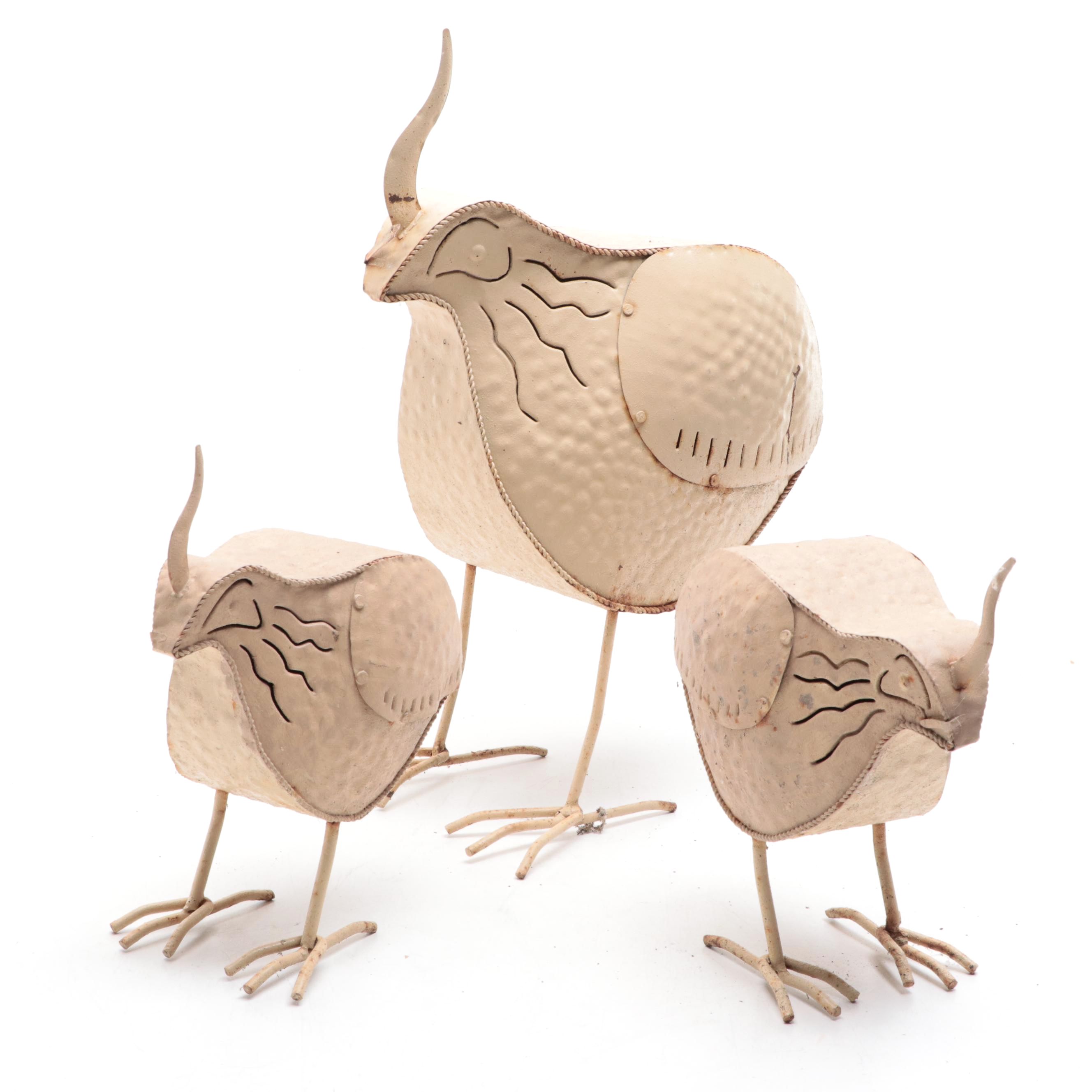 Painted Metal Quail Family Figurines EBTH