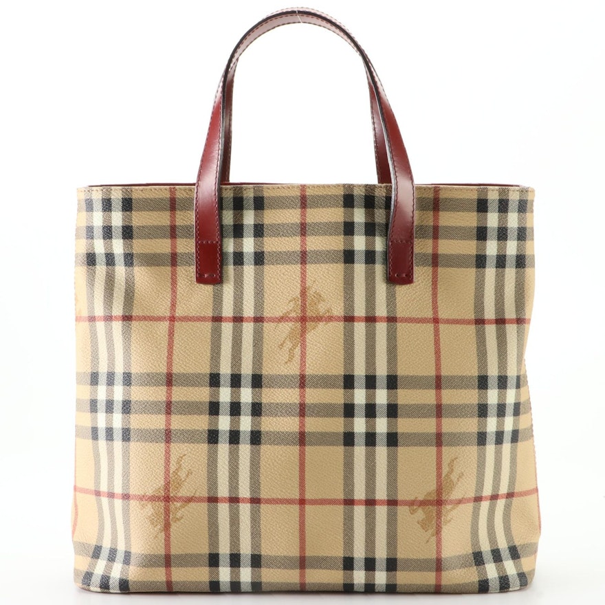 Burberry Tote in Haymarket Check Coated Canvas and Leather