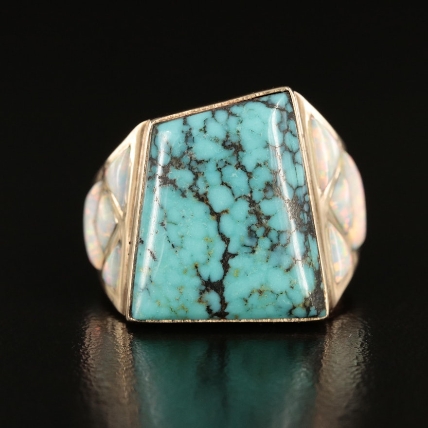 14K Turquoise and Opal Inlay Ring