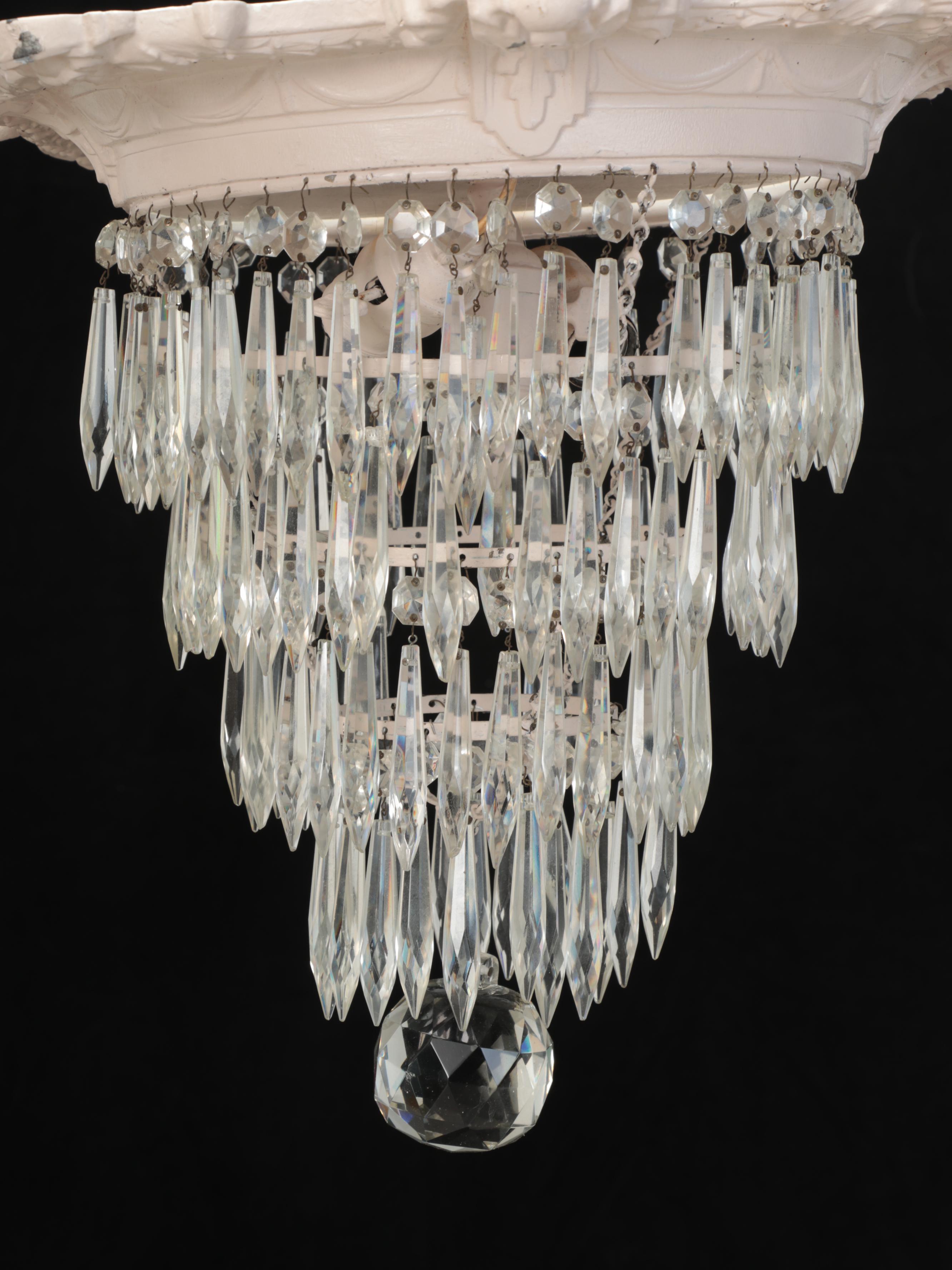 Neoclassical Style Glass Prism Pendant and Ceiling Medallion, Vintage