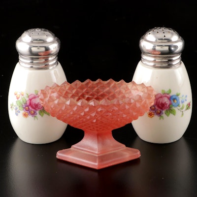 Lenox "Lenox Rose" Sterling and Bone China Shakers with Pressed Glass Salt