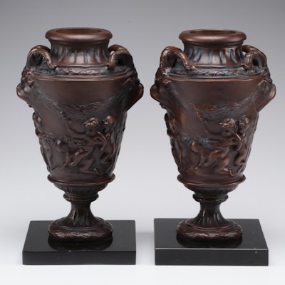 Pair of Neoclassical Style Cast Bronze Urns