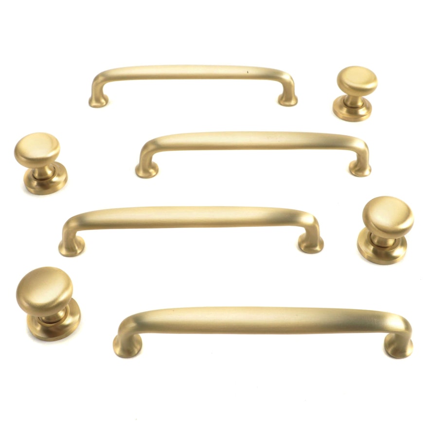 Satin Brass Finish Cabinet Pulls and Round Knobs