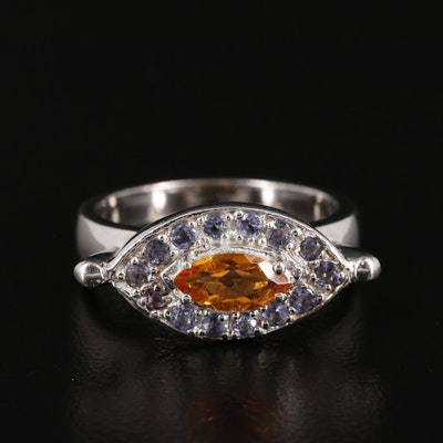 Sterling Citrine and Tanzanite Ring