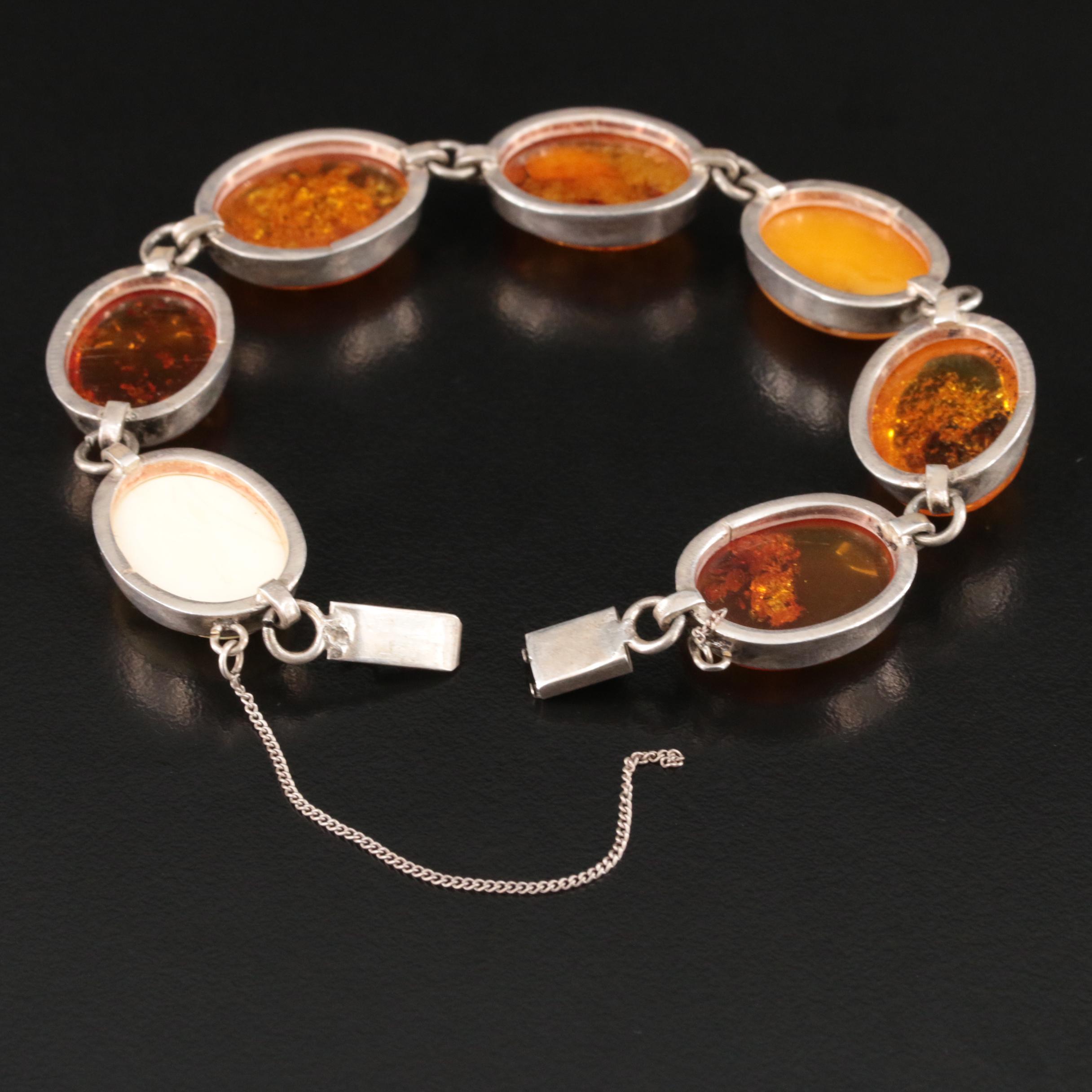Sterling Amber Bracelet Including Mutton Fat Amber EBTH