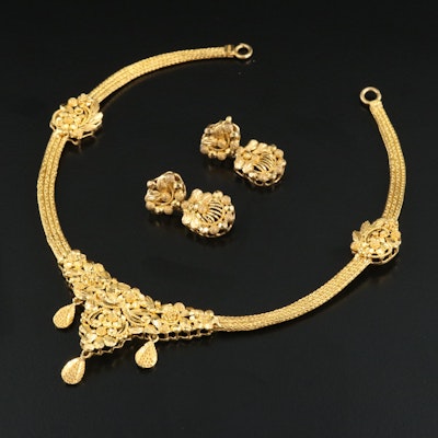 20K and 14K Indian Necklace and Earring Set